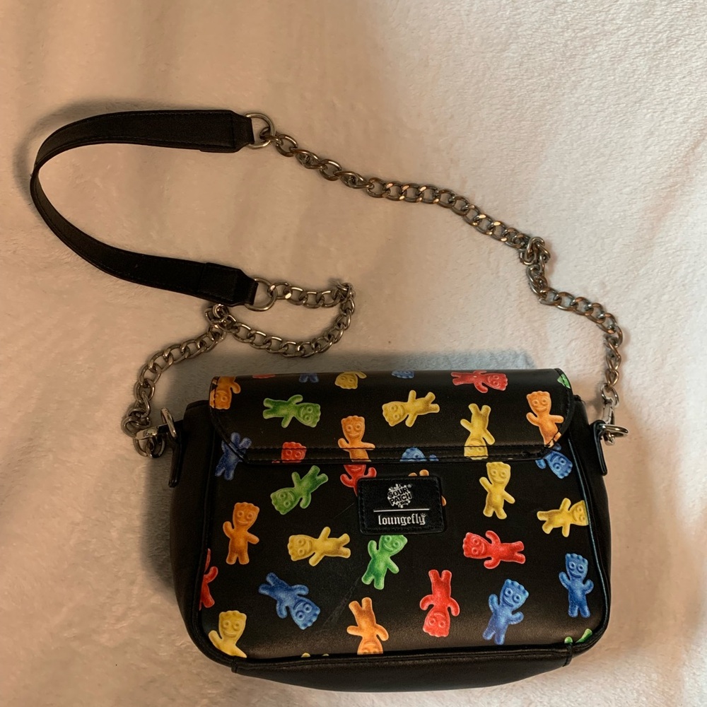Loungefly Sour Patch Kids Faux Leather Crossbody Bag Black Chain Strap (WP185)